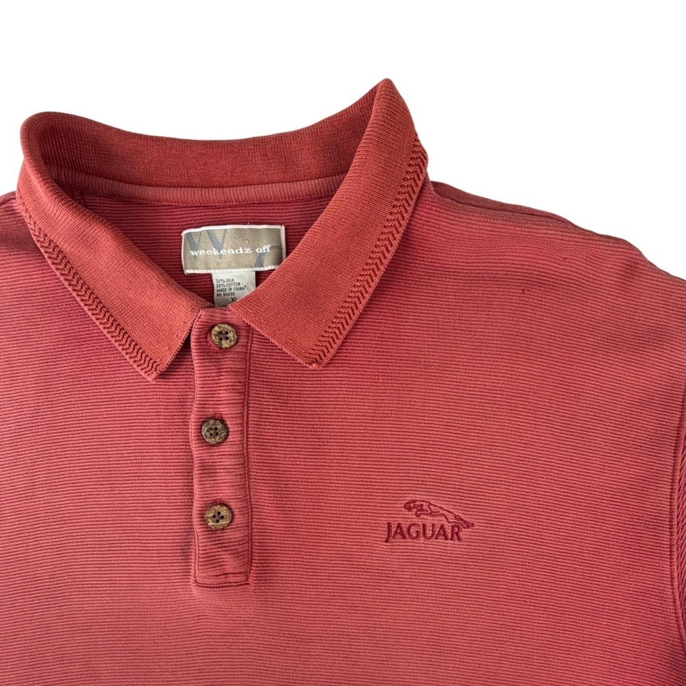 Vintage Jaguar Polo Shirt Weekendz Off XL Red Silk Cotton Short Sleeve‎ Y2K